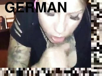 German tattoo slut sucks and swallows