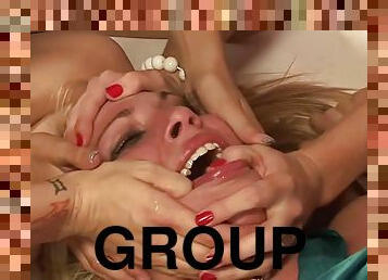 Group Masturbates Blonde With Giant Double Ended Dildo - Holly Wellin, Monica Mayhem And