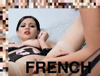 French Maid - Brunette lesbians love it when they do it slow but hard
