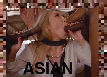 asiatique, gros-nichons, giclée, anal, énorme-bite, interracial, trio, double, blonde, fétiche