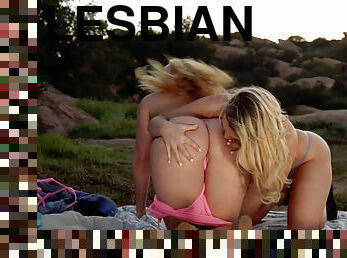 Lesbians AJ Applegate and Mia Malkova kiss and slowly caress