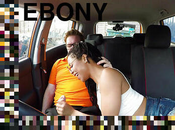 Adorable ebony Kira Noir fucks in the car and sucks dick