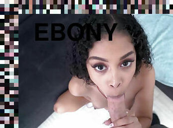Amazing ebony Jeni Angel gives sensual blowjob before work