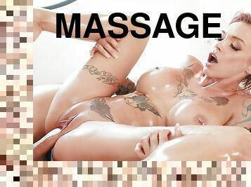 Anna Bell Peaks gets oiled & used for a hard fuck on the massage table