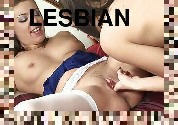 Super hot lesbian scene with two long haired hotties
