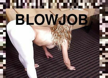POV blowjob & doggie for 40 yo fingerfucked milf in white tights