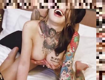 Tattooed Asian teen gets her ass fucked and lots of cum on her tits - Asian Amateur