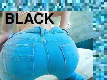 gros-nichons, levrette, poilue, chatte-pussy, interracial, ados, black, point-de-vue, gros-seins, jeans