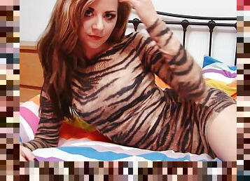Sexy Amateur Girl In Tiger Dress Strips And Poses Fully Naked