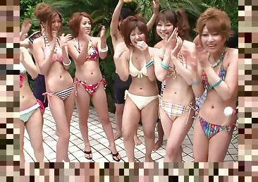 Naughty Japanese Young Women Tease Freaking Out Newsman
