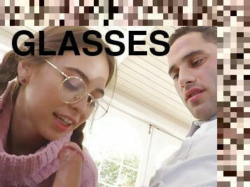 18yo schoolgirl babe with glasses gets rammed hard in backside