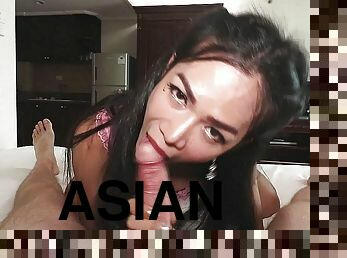asiatisk, shemale, anal, avsugning, ladyboy, pov, underkläder, rumpa-butt