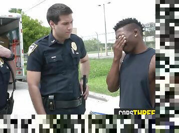 Cops 3some orgy with big black prick