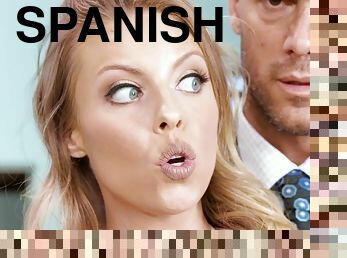 Britney Amber opens herself for huge Spanish pecker