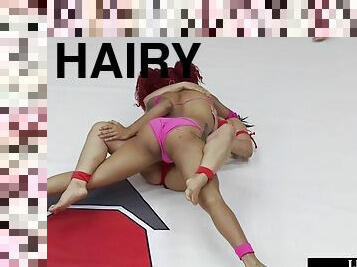 Redhead lez fighter beats hairy asian in a fight
