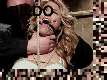 Gagged blondie gets big fun bags tied