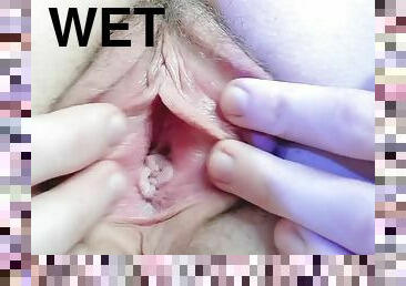 Close up of wet, open and wide open pussy