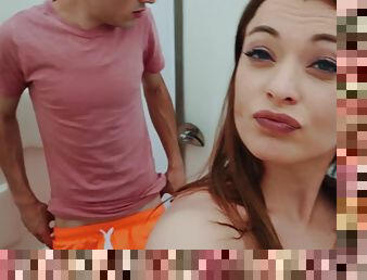 Redhead babe Misha Maver gets fucked in public shower stall