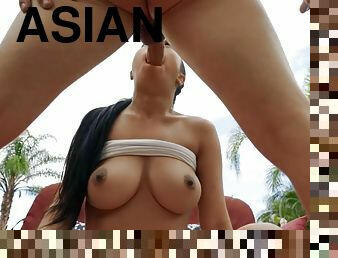 A hot Asian girl with a ponytail getting boned in all kinds of positions