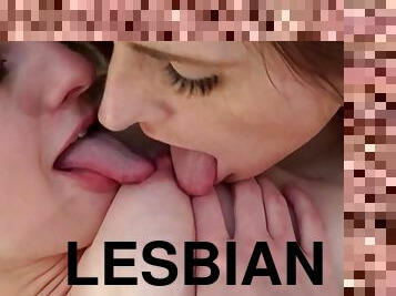 Lesbians kiss boobs and fuck pussies