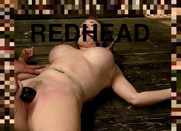 Big melons redhead fingered on hogtie