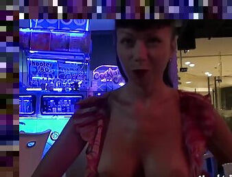 Horny big tits MILF public naked on Disco