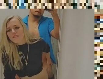 Public bathroom mirror fucks petite blonde teen met at the mall