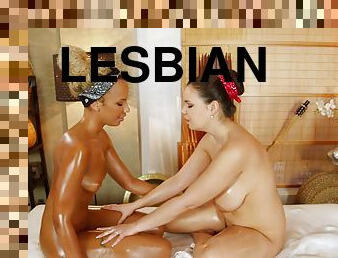 Sofia Lee and Romy Indy in a boiling hot interraical lesbian scene