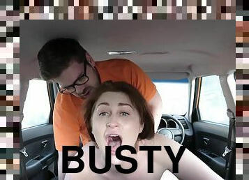 Rough car fuck with brunette busty nymph
