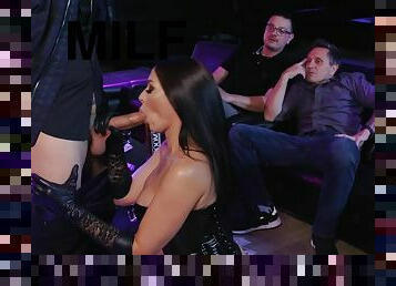 Latina MILF Rachel Starr blows his huge cock in the club