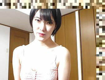 Short hair Japanese woman perfect blowjob and striptease