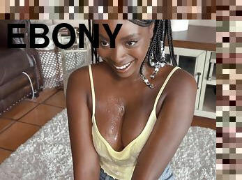 HD POV video of a chubby ebony with big tits sucking a dick - Elsie