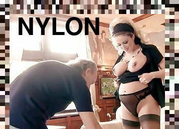 Rebecca Smyth wearing nylon stockings moans while being fucked