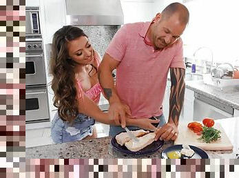 Sweet wife gets fucked by her hubby in the kitchen - Gia Derza