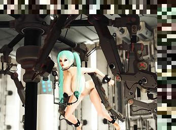 Sex in a spaceship. Space busty girl in cuffs gets fucked hard by sex robot in the lab