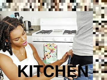 Interracial dicking in the kitchen with hot ass Halle Hayes