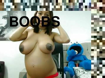 Preggo Latina Babe with Monster Boobs teasing on webcam