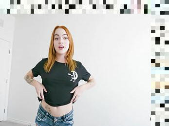 HD POV video of redhead Sage Fox sucking a large manhood