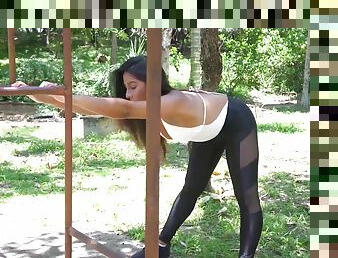 Bubble butt flexi brazilian milf in black skintight spandex leggins gets extreme rough ass fucked