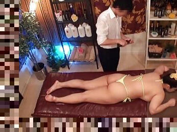 Horny Asian babe gets oiled up and fucked balls deep by a masseur