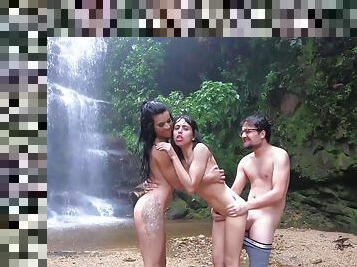 Wild outdoors FFM threesome with a GF and her best friend in HD