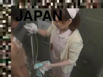 Quickie fucking in the bathroom with a horny Japanese nurse