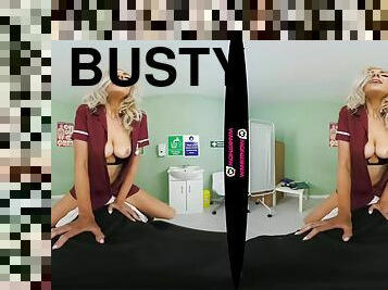 POV VR handjob with very busty blonde chick