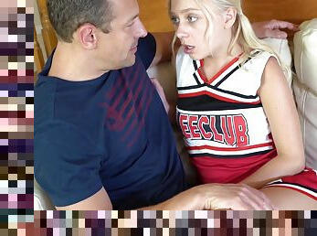 Horny cheerleader Braylin Bailey drops her panties to ride a cock
