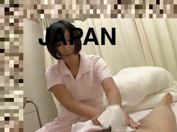 Horny Japanese nurse with large boobs having fun with her patient