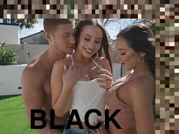 Threeway porn scene with gorgeous Armani Black and Melissa Stratton