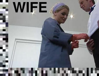 Adorable blonde wife Jools Brooke gives head and rides his hard dick