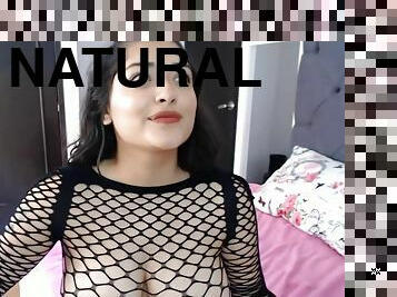 Latina with big naturals in sexy fishnet bodysuit on webcam