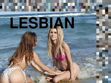 pička-pussy, stidni, lezbejke, plaža, prstima, prirodno, bazen, bikini
