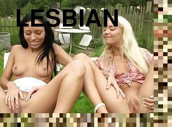 Sexy teen lesbians enjoy kissing licking and playing with pussies using sex toys and dildo